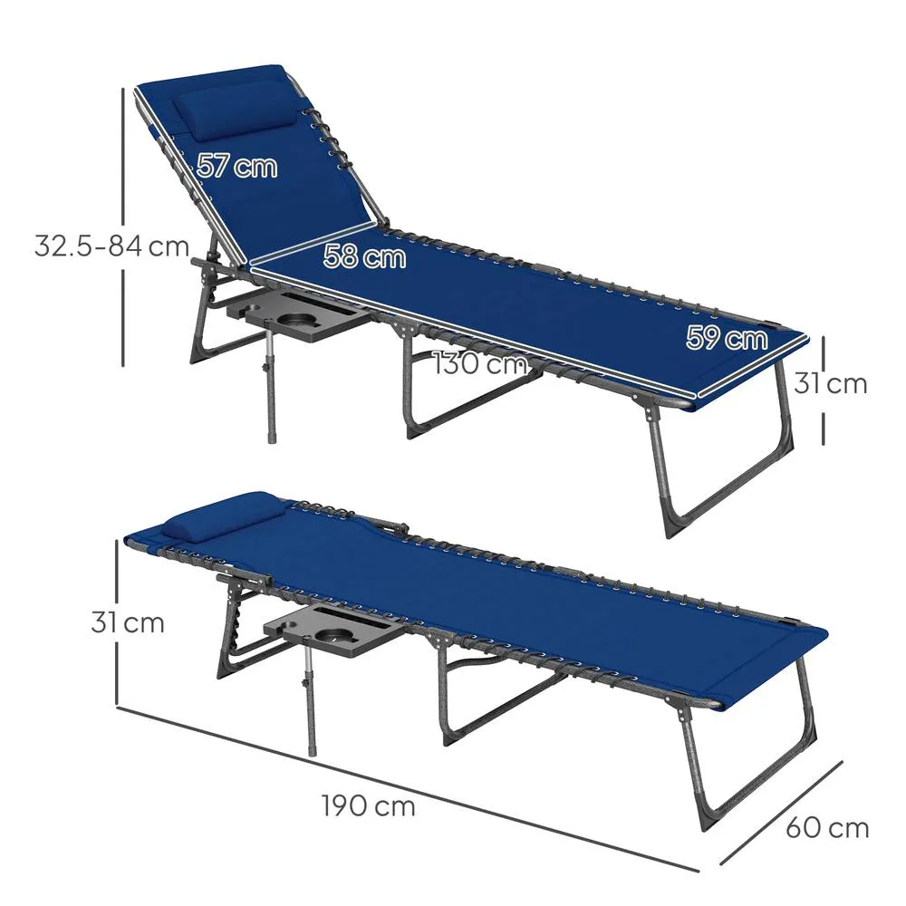 OUTSUNNY Folding Sun Lounger with 5-Level Back, Cup Holder, Dark Blue 3