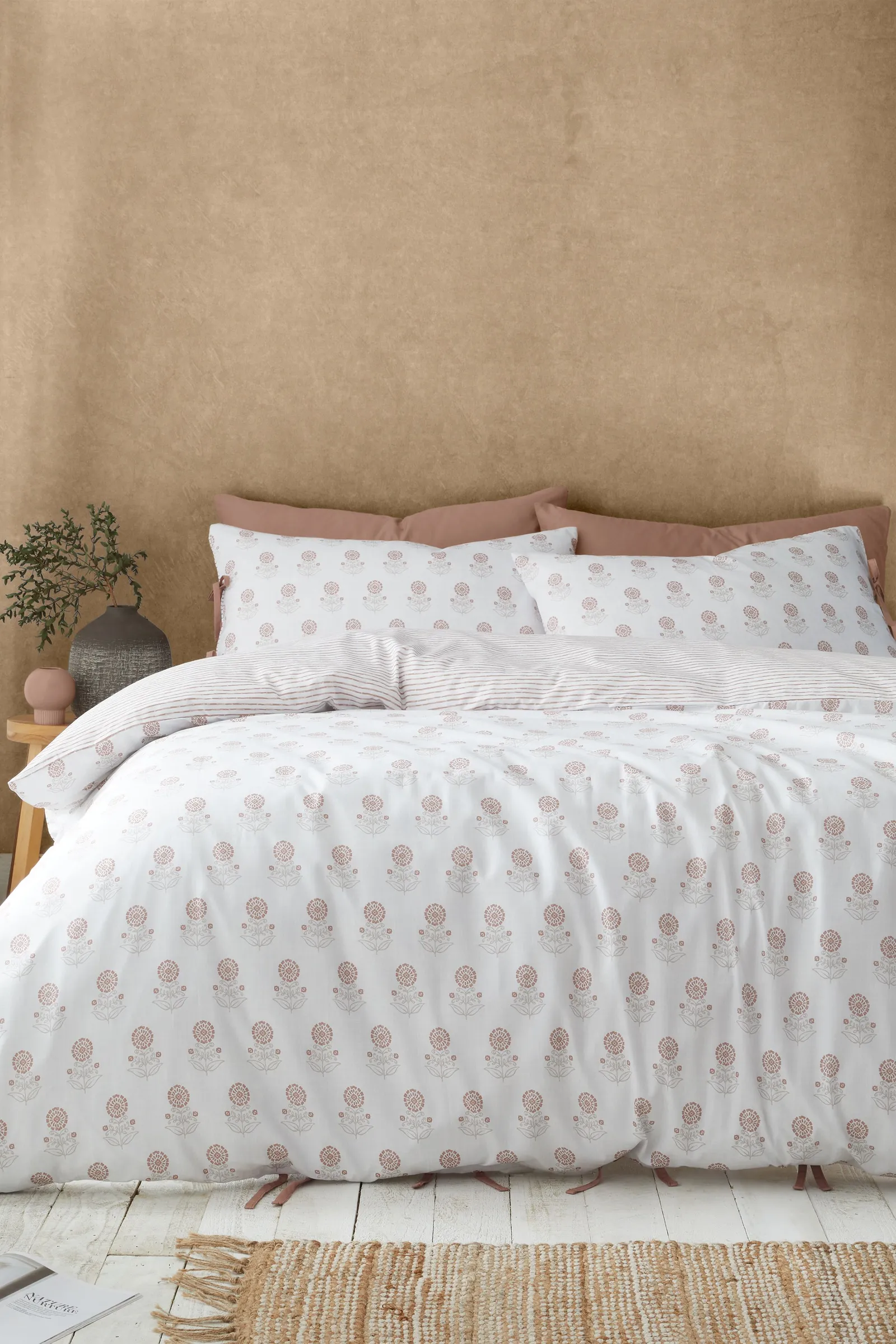 Pineapple Elephant 'Woodblock Floral' So Soft Duvet Cover Set in Terracotta