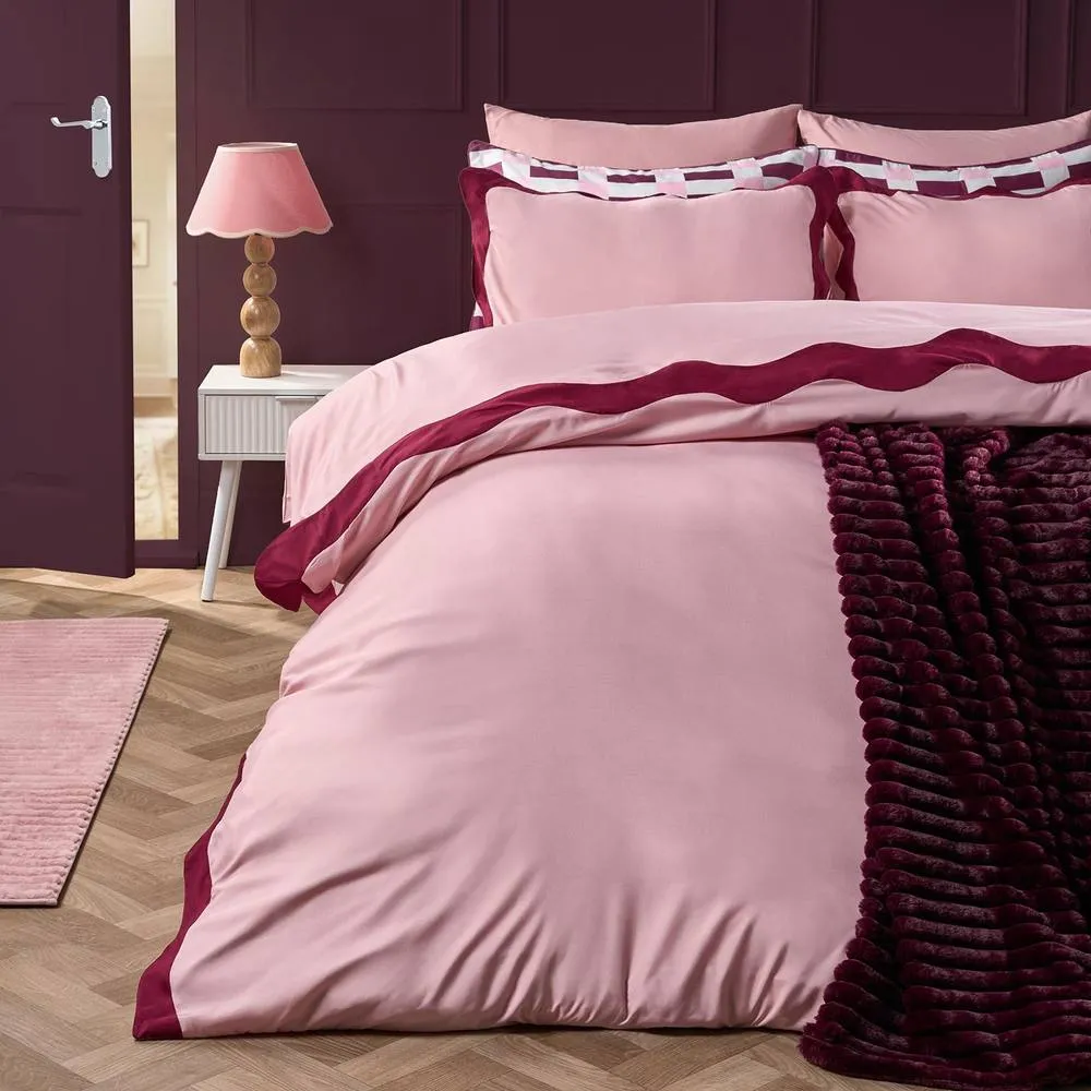 OHS Wavy Edge Bedding Set Microfibre Duvet Cover with Pillowcase in Dusty Pink