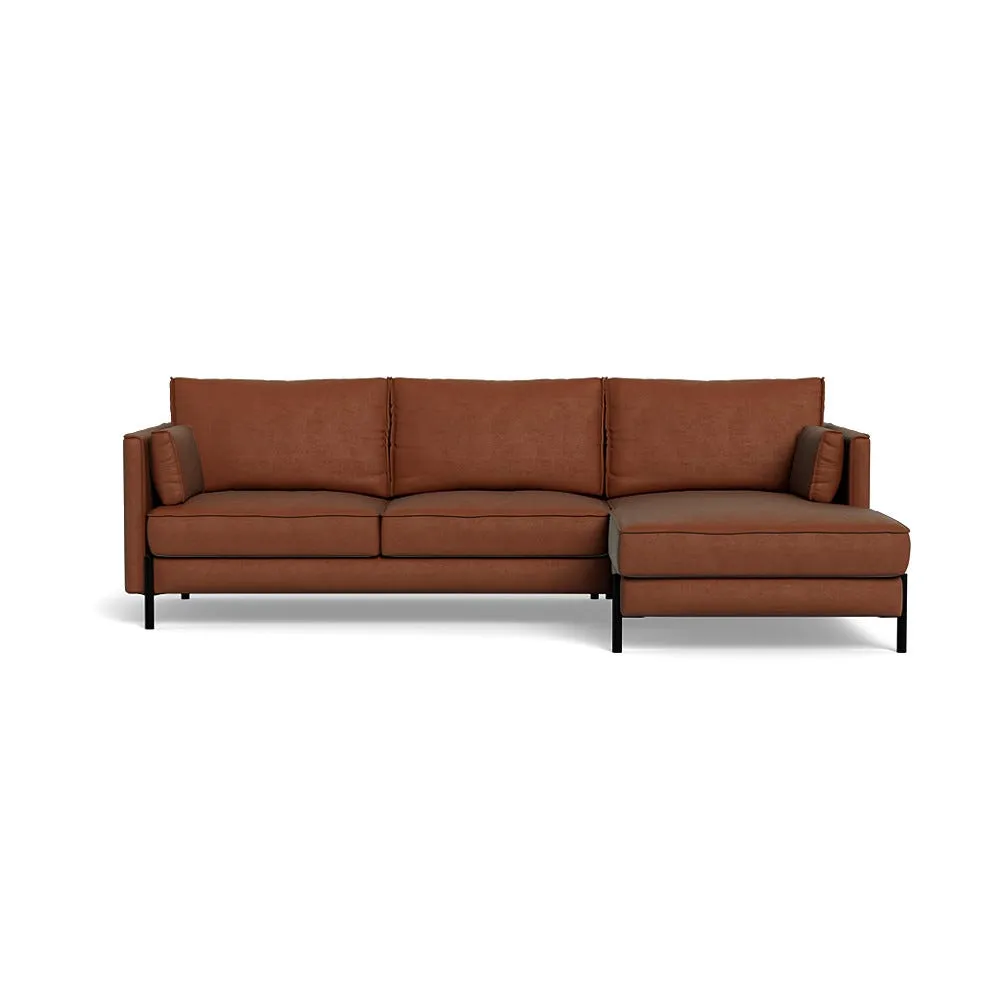 Heal's Tortona Right Hand Facing Chaise Sofa Smart Luxe Velvet Tawny Black Feet 1