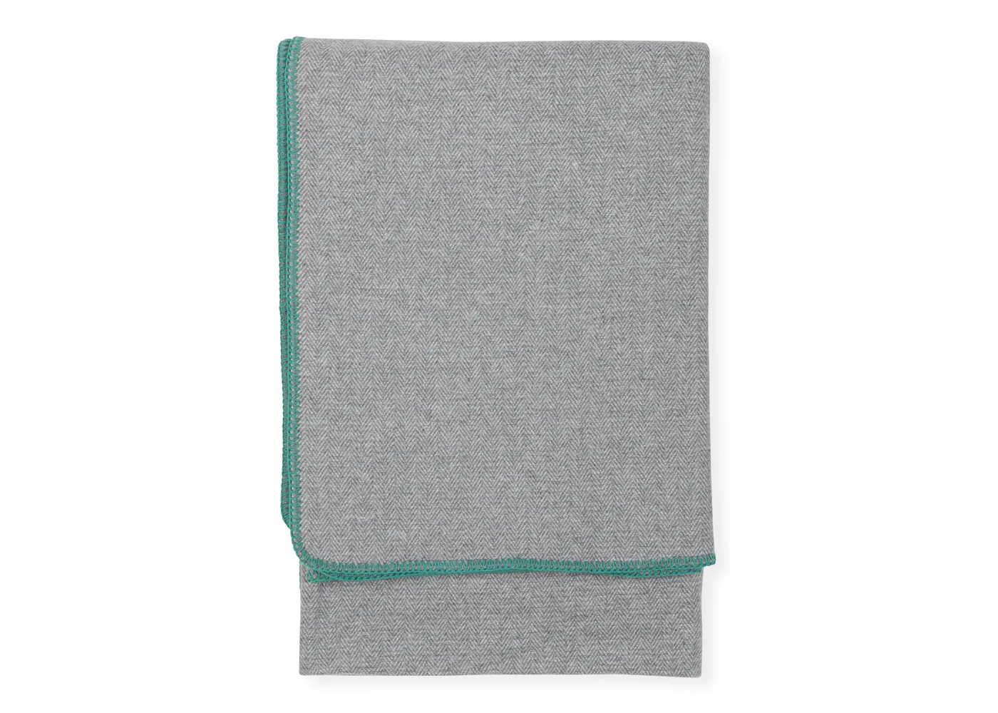 Heal's Upcycled Herringbone Throw Green Edge Stitching