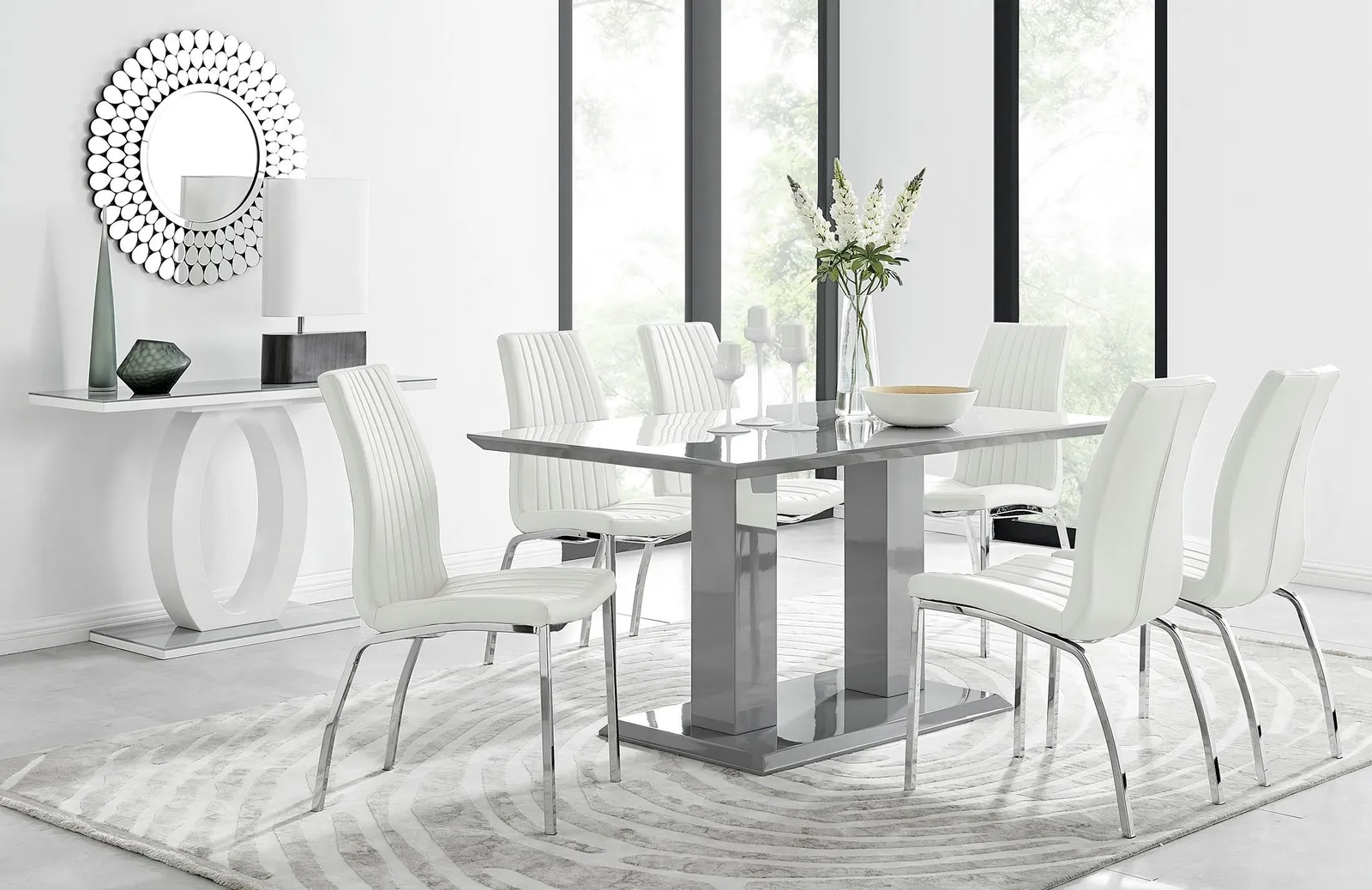 FurnitureboxUK Imperia 6 Grey Dining Table & 6 Isco Chairs in Off-White 1