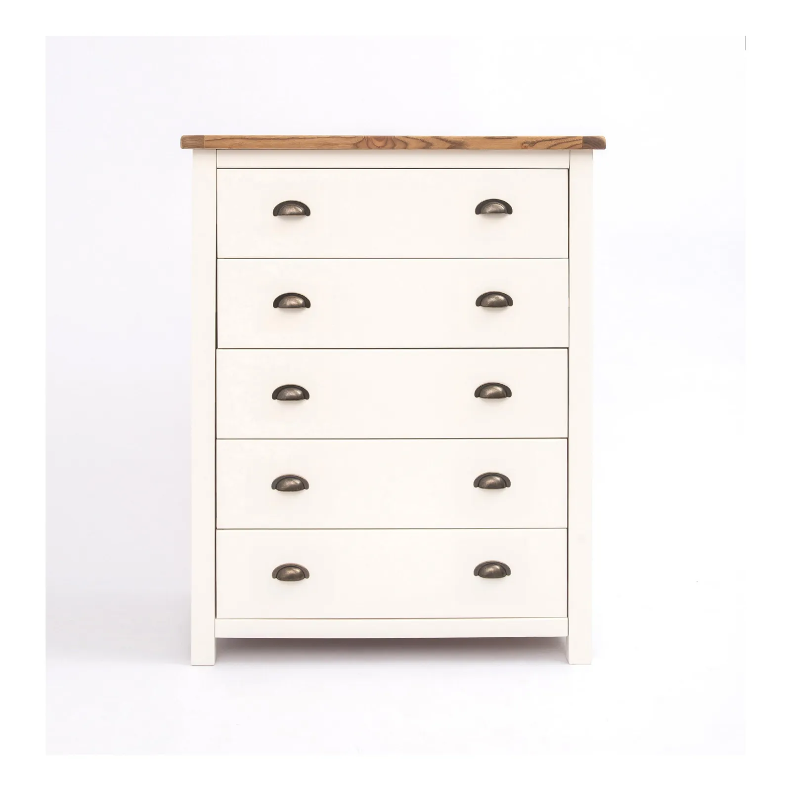 Cabinet Bits Lovere 5 Drawer Chest of Drawers Brass Cup Handle in Off-White