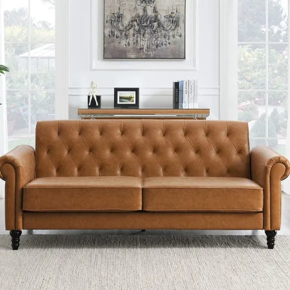 Return - Greta Faux Leather 3 Seater Sofa, Tan