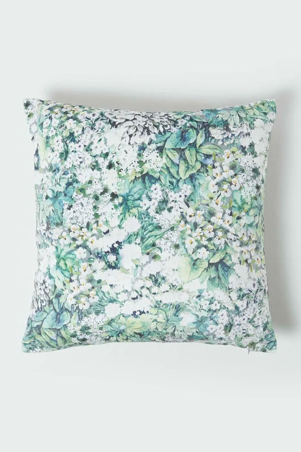 Homescapes Floral Garden Green Velvet Cushion 46 x 46 cm