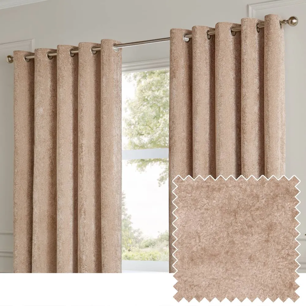 Paoletti Lustre Velvet Fully Lined Eyelet Curtain Pair in Nude 1
