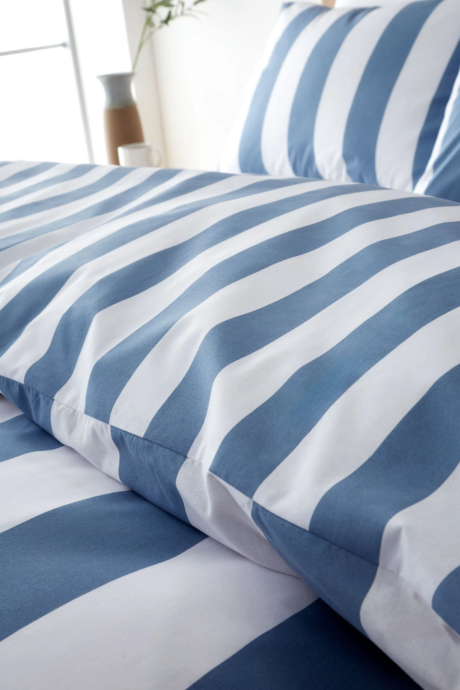 Catherine Lansfield 'Cove Stripe' Reversible Duvet Cover Set in Blue 4