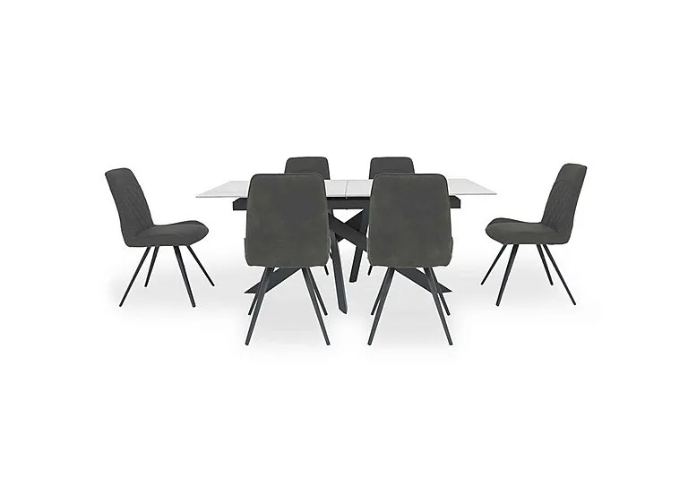 Warrior Crystal White Extending Dining Table with 6 Standard Chairs - White