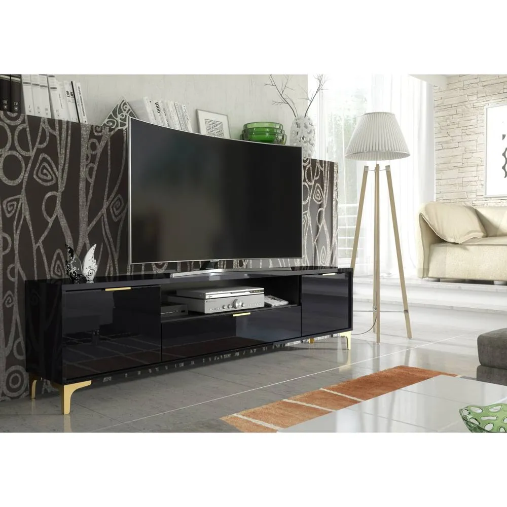 Creative Furniture Goldline Gloss TV Unit 200cm - Glossy Black 2