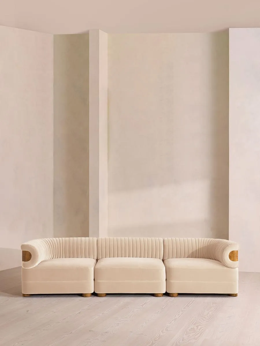 Caleb Modular Four Seater Sofa, Velvet, Porcelain, Dark Burl