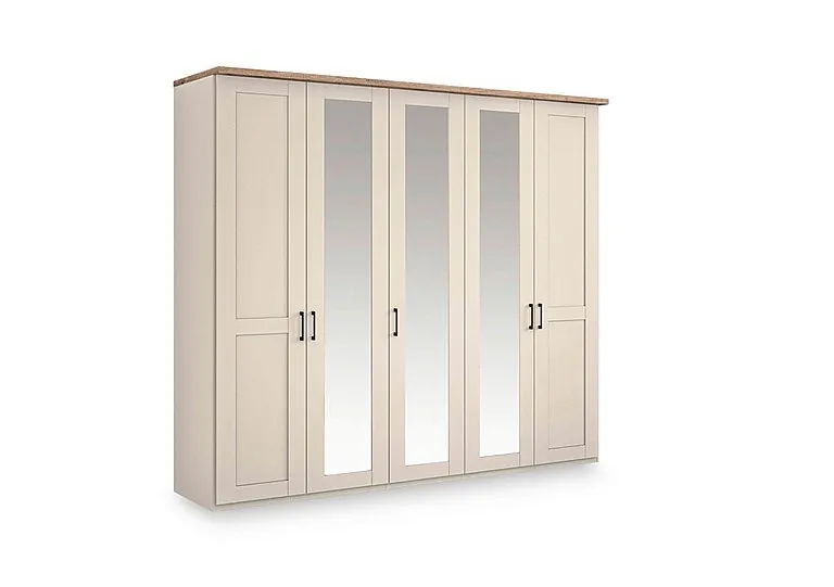 Adeline 5 Door Hinged Wardrobe with 3 Mirrors - Champagne