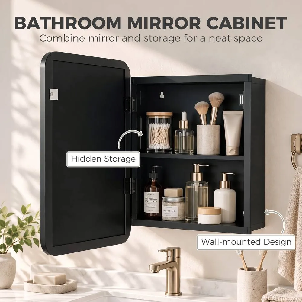 HOMCOM Bathroom Medicine Mirror Cabinet, Bathroom Wall Cabinet in Black 4