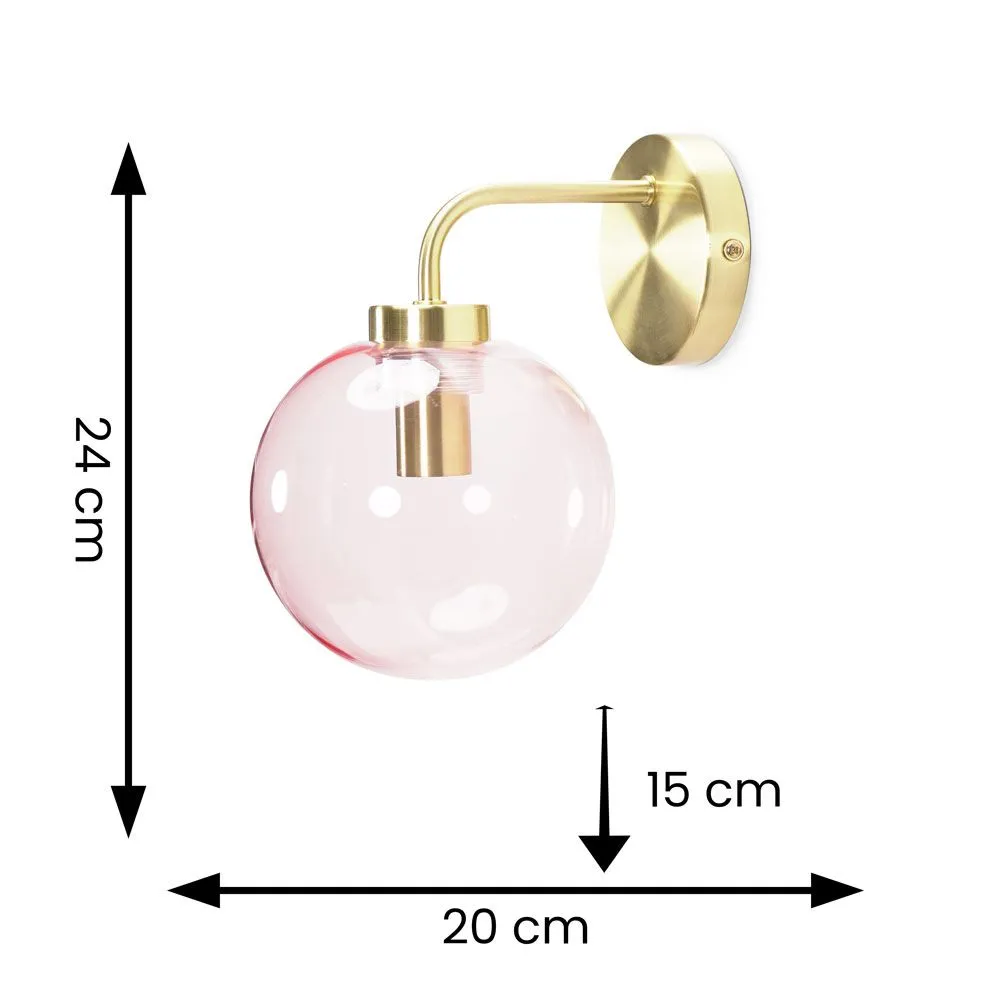ValueLights Frenchie Pair of Pink Tinted Glass Globe Single Gold Stem Wall Lights 5