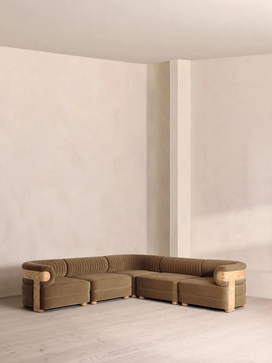 Caleb Modular Sofa, Corner Sofa, Velvet, Truffle, Blonde Burl