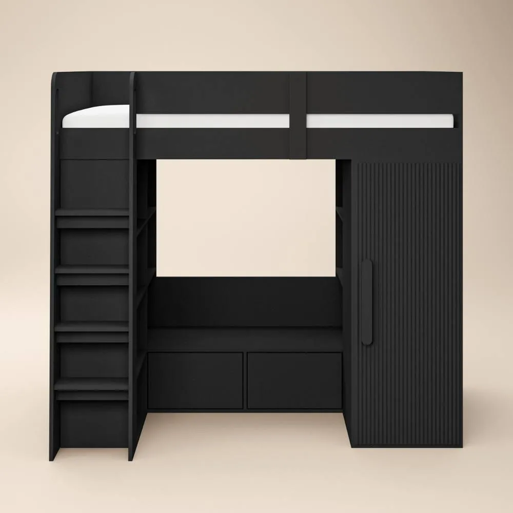Flair Aspen Ribbed High Sleeper with Storage & Wardrobe in Black 5