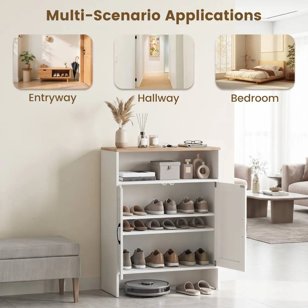 Costway Shoe Cabinet w/ 2 Barn Doors Narrow Shoe Storage Cabinet Shoe Rack in White 4