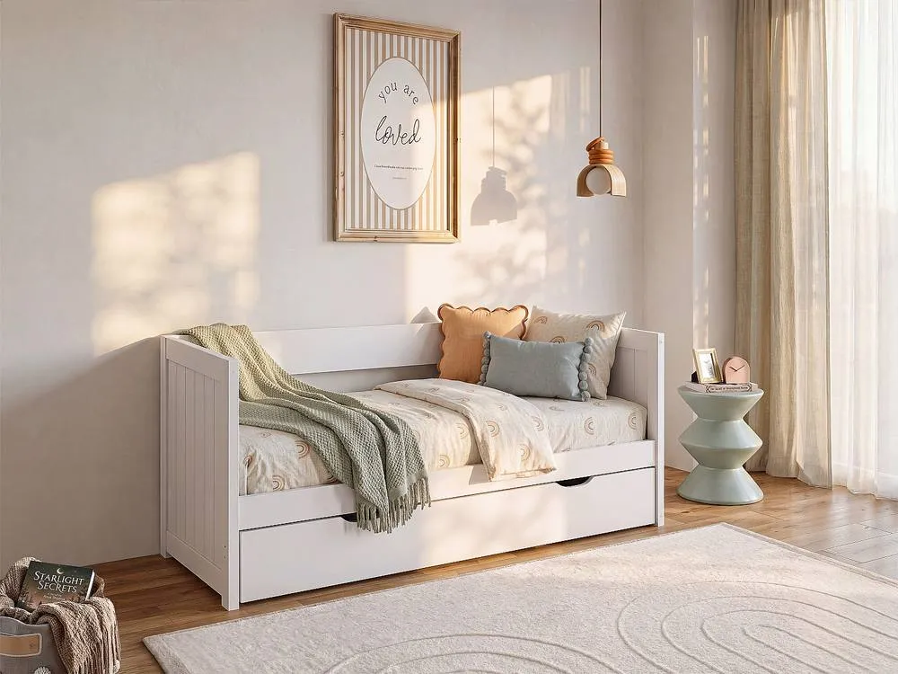 Vente-unique Trundle Bed 90 X 190 Or 174 X 190 Cm - With Extendable Base & Drawer in White