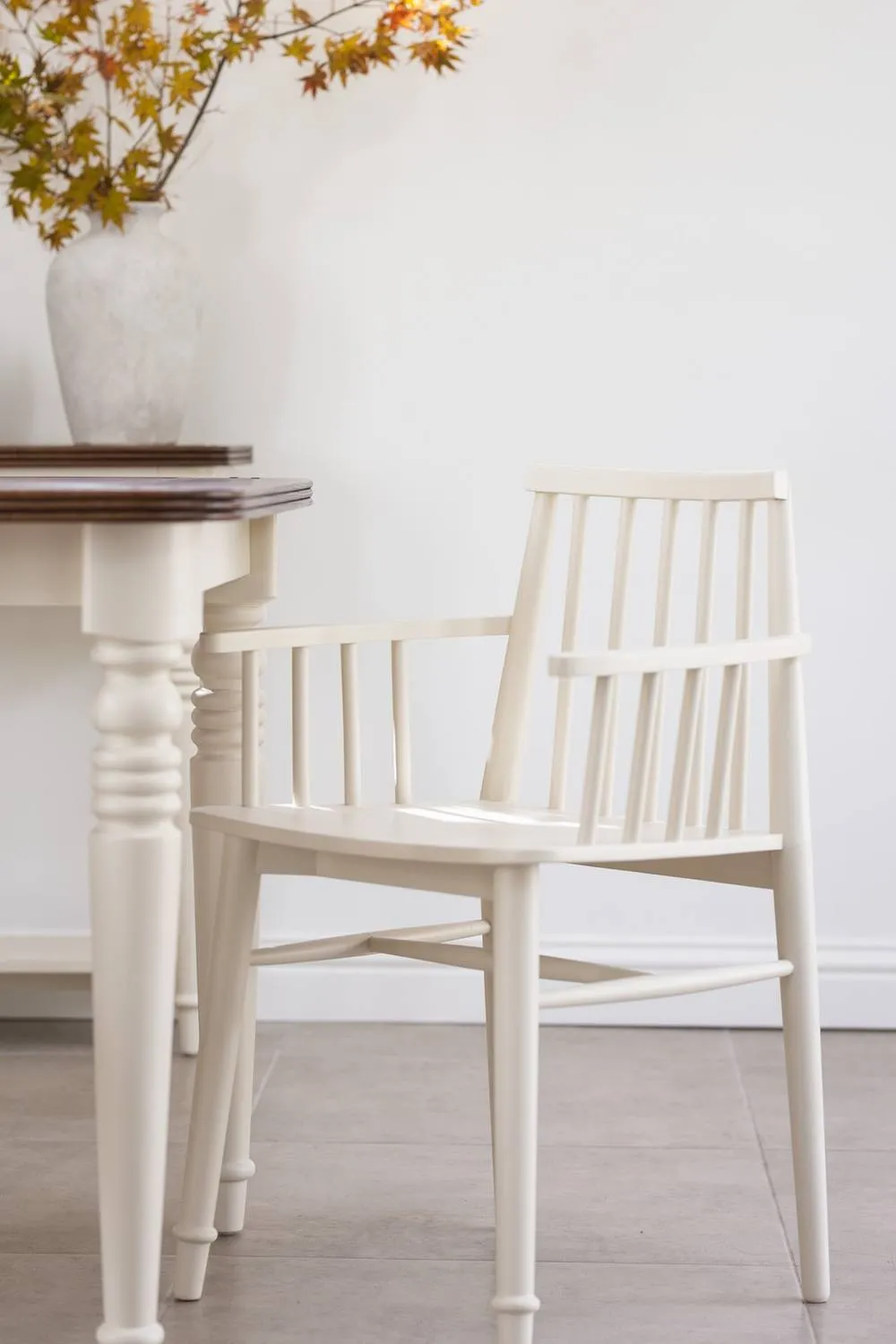 Statement Furniture Queensbury Wooden Dining Armchair with Slatted Back in Cream