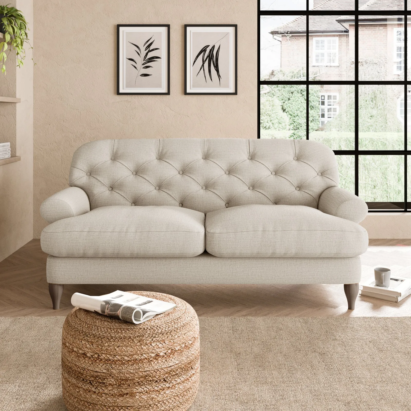 Canterbury Slub Cotton Blend 2 Seater Sofa Slub Cotton Sandstone