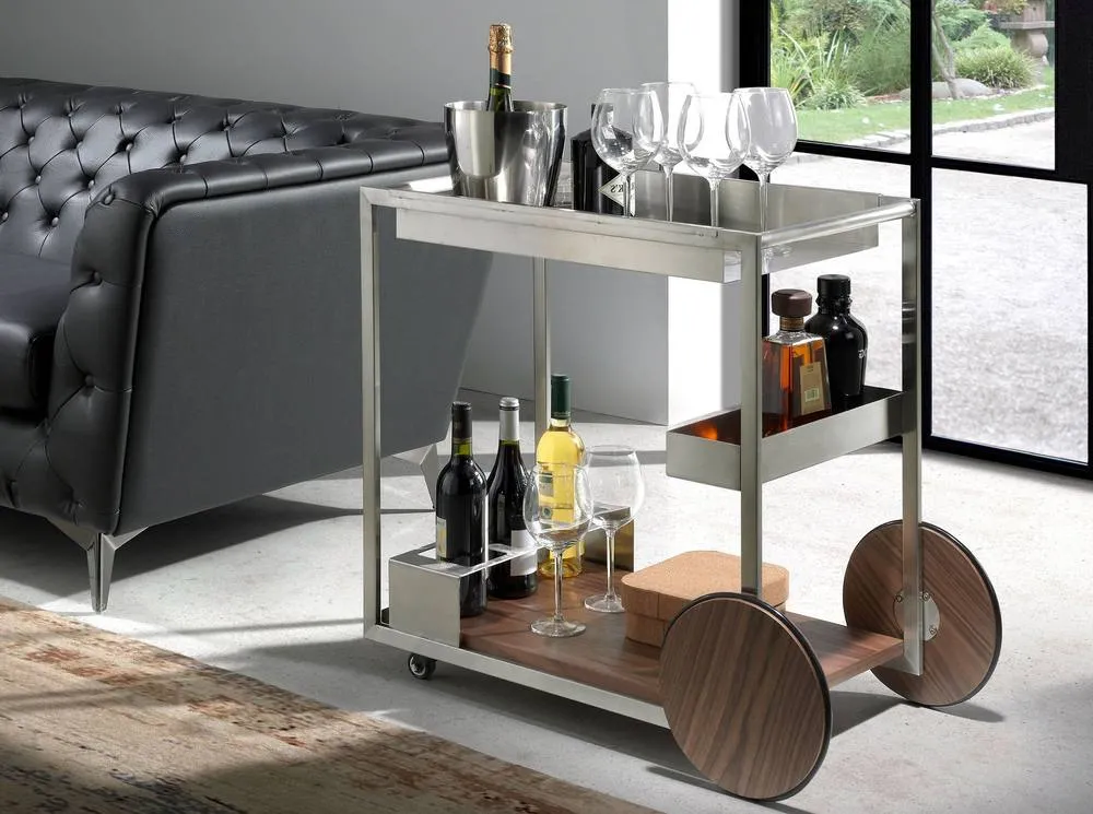 Angel Cerda Minibar Trolley Polished Steel & Walnut Veneer in Brown 3
