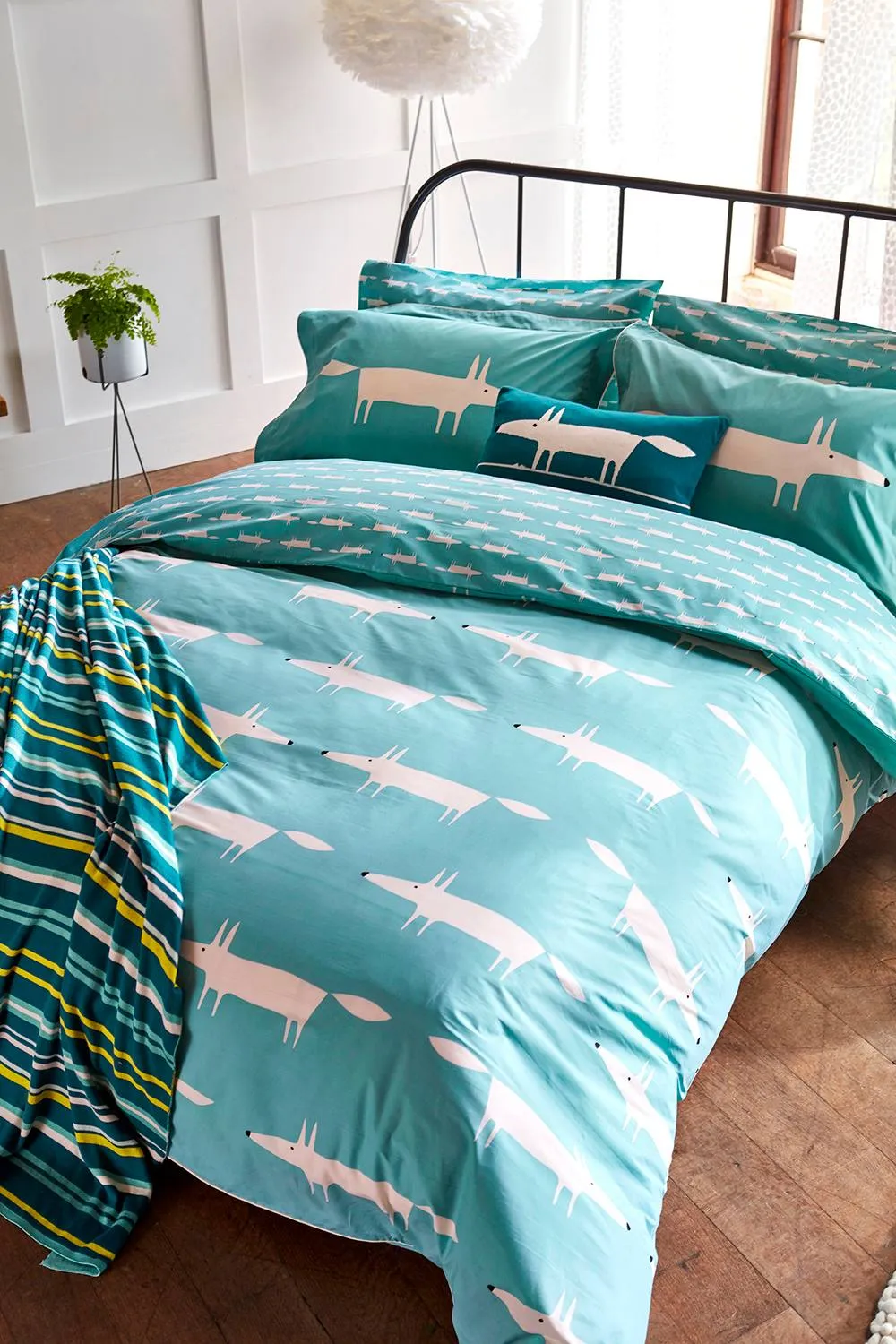 Scion 'Mr Fox Teal' Cotton Duvet Cover Set in Teal