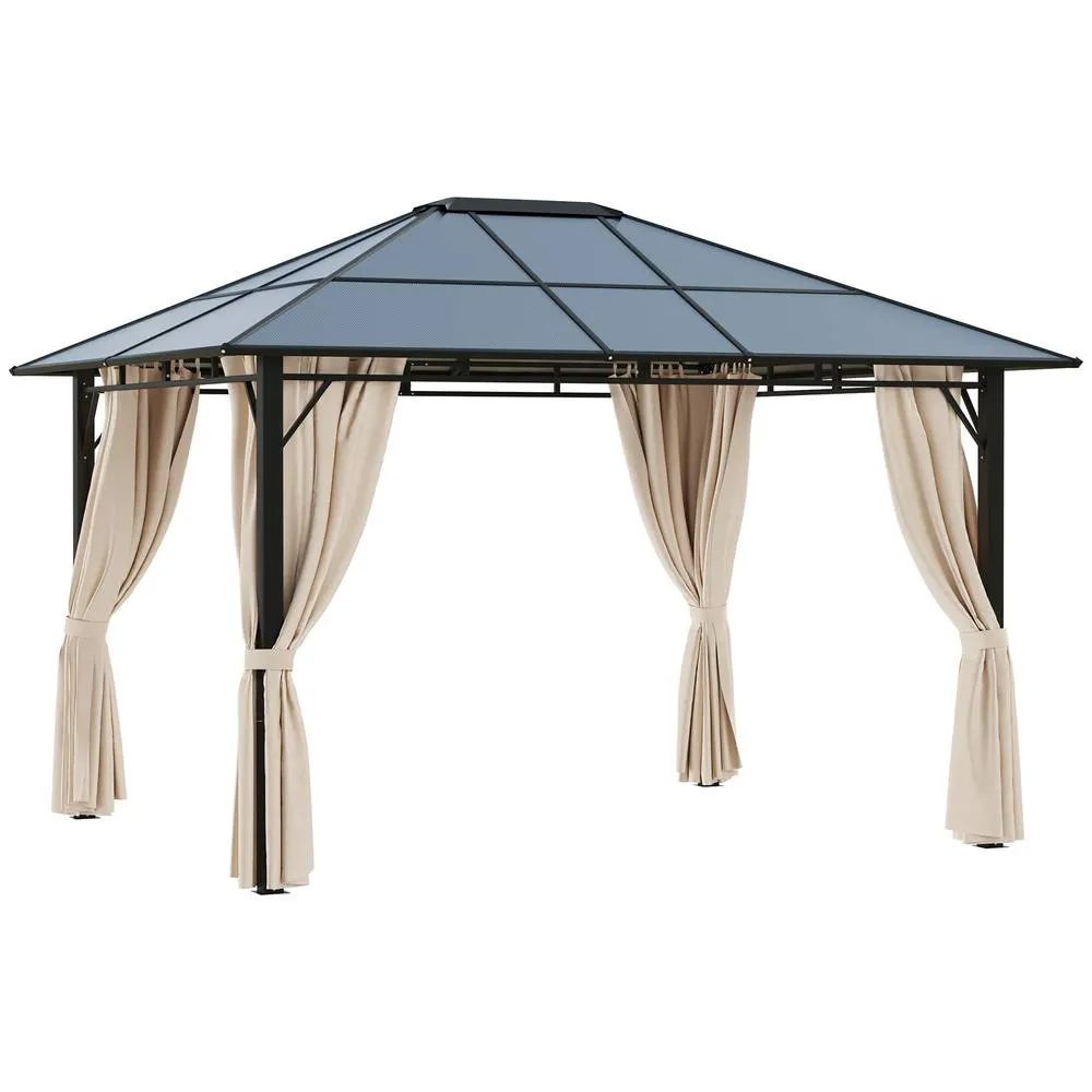 OUTSUNNY 3.6x3(m) Hardtop Gazebo Garden Pavilion w/ Polycarbonate Roof in Brown 2