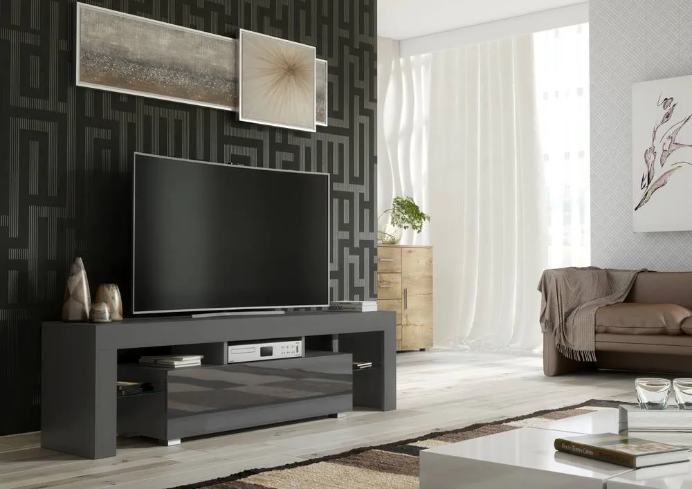 Creative Furniture TV Unit 160cm Stylish Modern - Dark Grey with High Gloss Doors 2