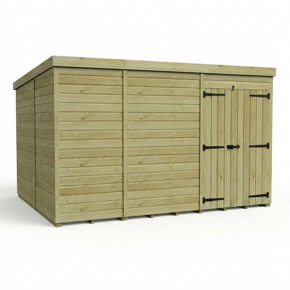 Buttercup Farm 11ft x 10ft Pent Garden Shed Double Door No Windows - Timber in Brown