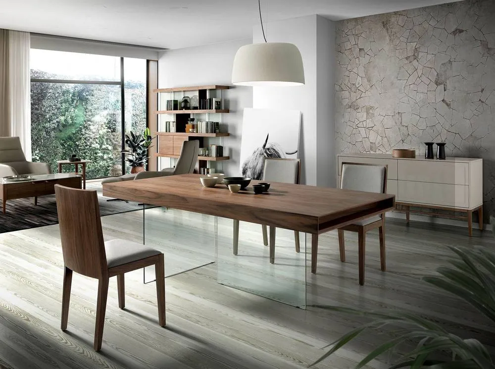 Angel Cerda Walnut Veneer Dining Table with Tempered 3