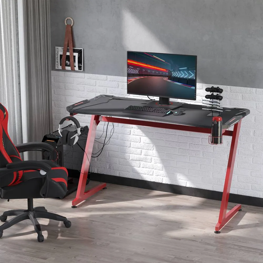 HOMCOM Gaming Desk with Gamepad Holder Cup Holder Headphone Hook in Black
