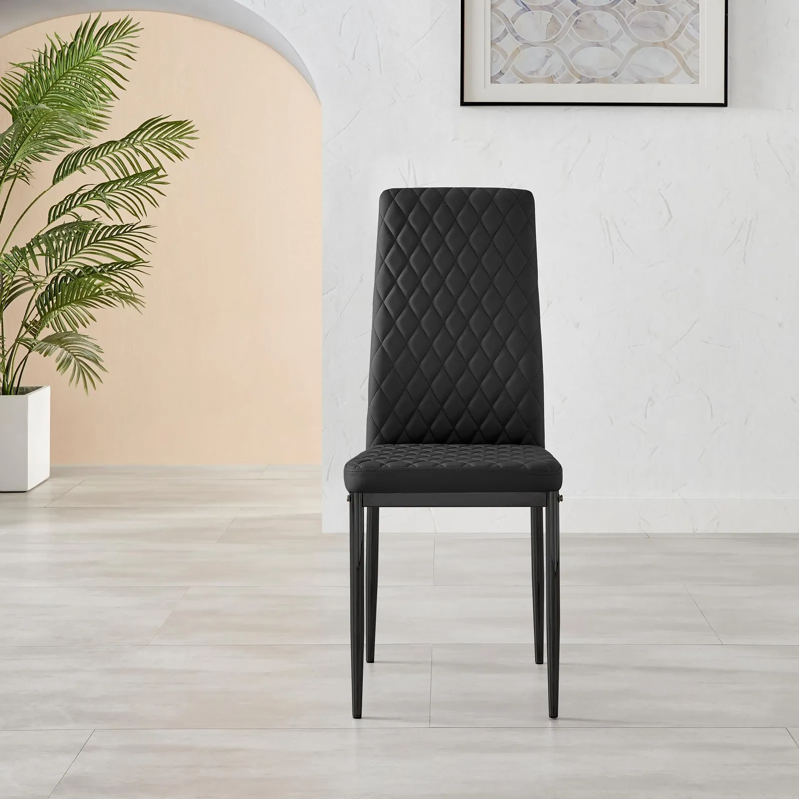 FurnitureboxUK Set of 6 Milan High Back Soft Touch Diamond Pattern Faux Leather Dining Chairs With Black Powder Coated Metal Legs 5