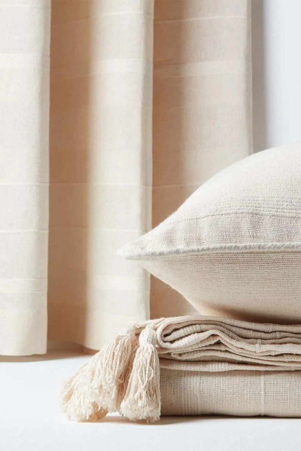 Homescapes Cotton Rajput Ribbed Curtain Pair in Natural 4