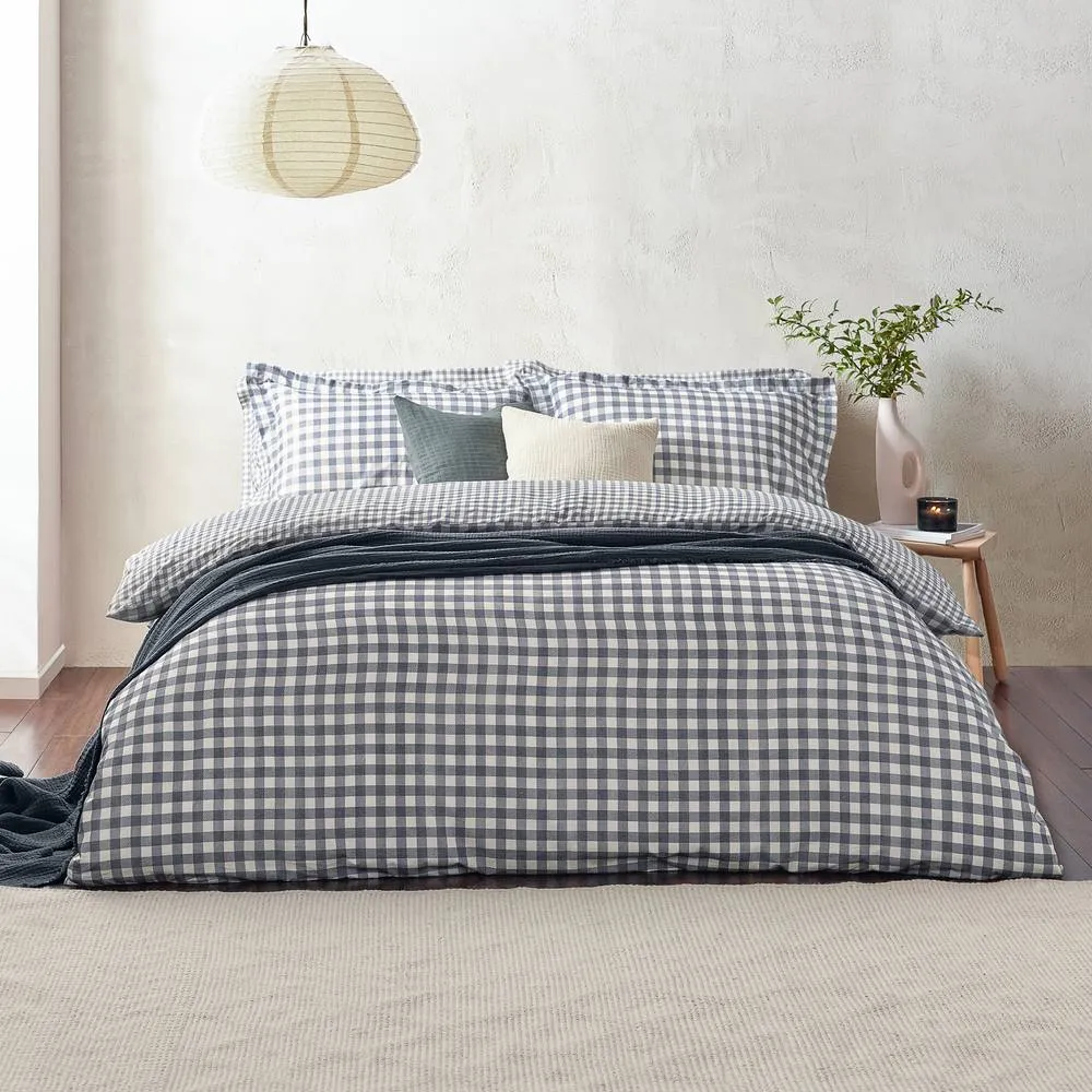 Yard Barton Gingham Check Reversible Duvet Cover Set in Navy 1