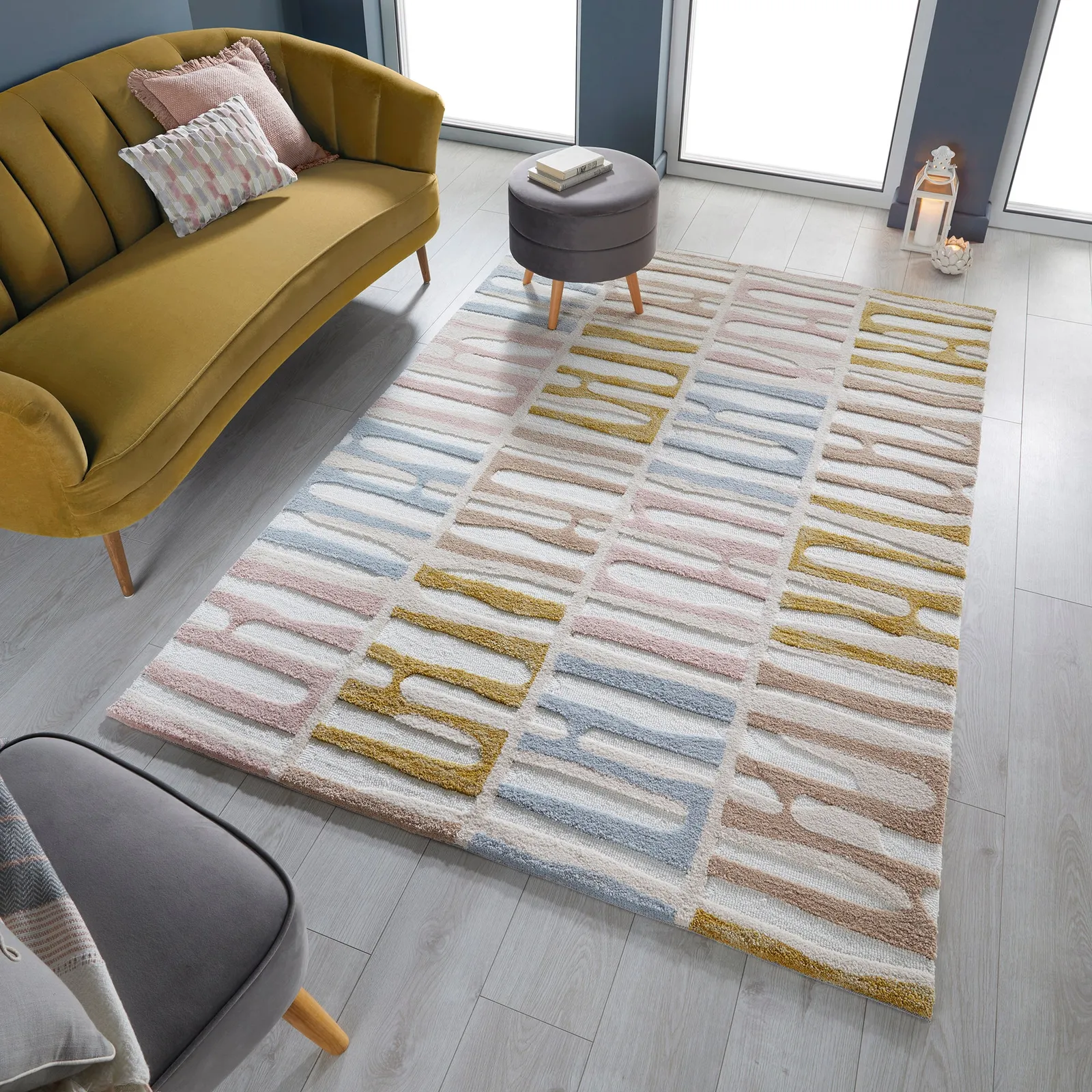 Abstract Stripe Rug Abstract Stripe Ochre Grey Blush