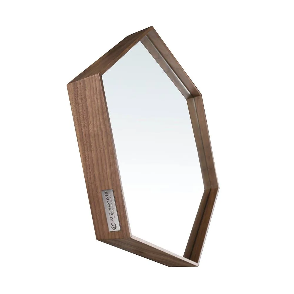 Angel Cerda Hexagonal Walnut Veneer Wall Mirror, 46x40x6 cm 5