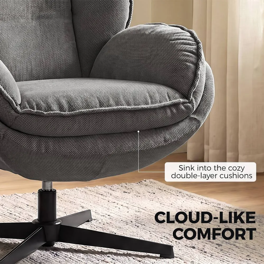 HOMCOM Armchair with Adjustable Footstool, 360° Swivel Accent Chair in Grey 6