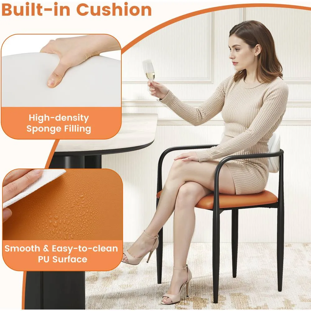 Costway Modern Dining Chairs Set of 2 Faux Leather Upholstered Kitchen Chairs in Orange 6