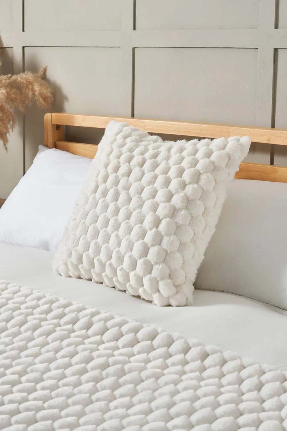 BHS Honeycomb Faux Fur Cushion in Cream