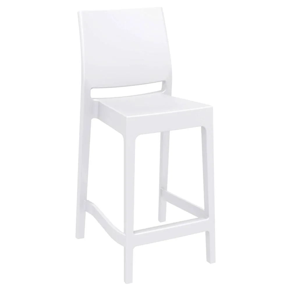 netfurniture Spek White Outdoor Bar Stool - 65cm Mid Height Stacking Stool