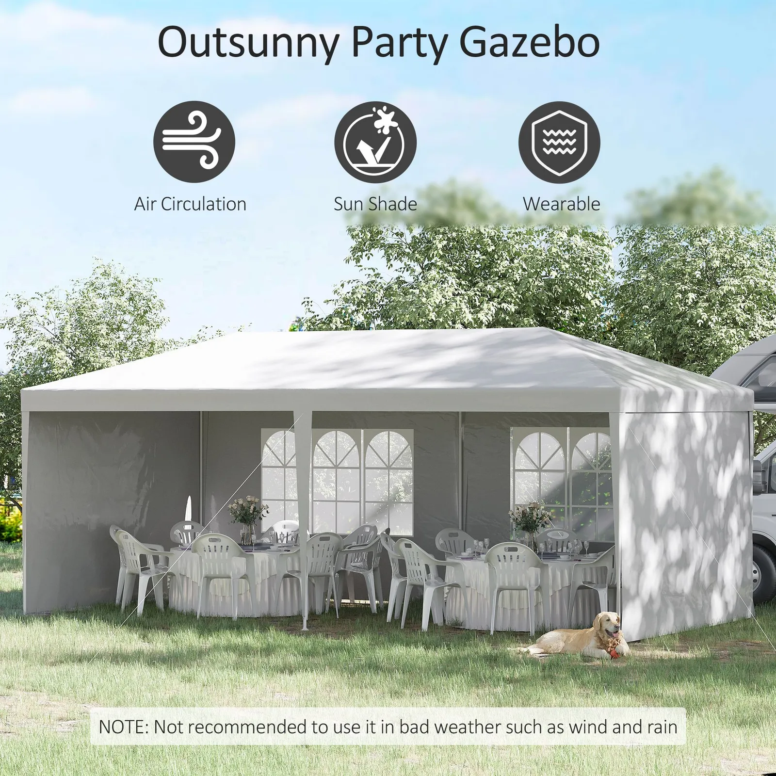 OUTSUNNY 6m x 3m Garden Gazebo Marquee Canopy Party Tent Canopy Patio in White 4