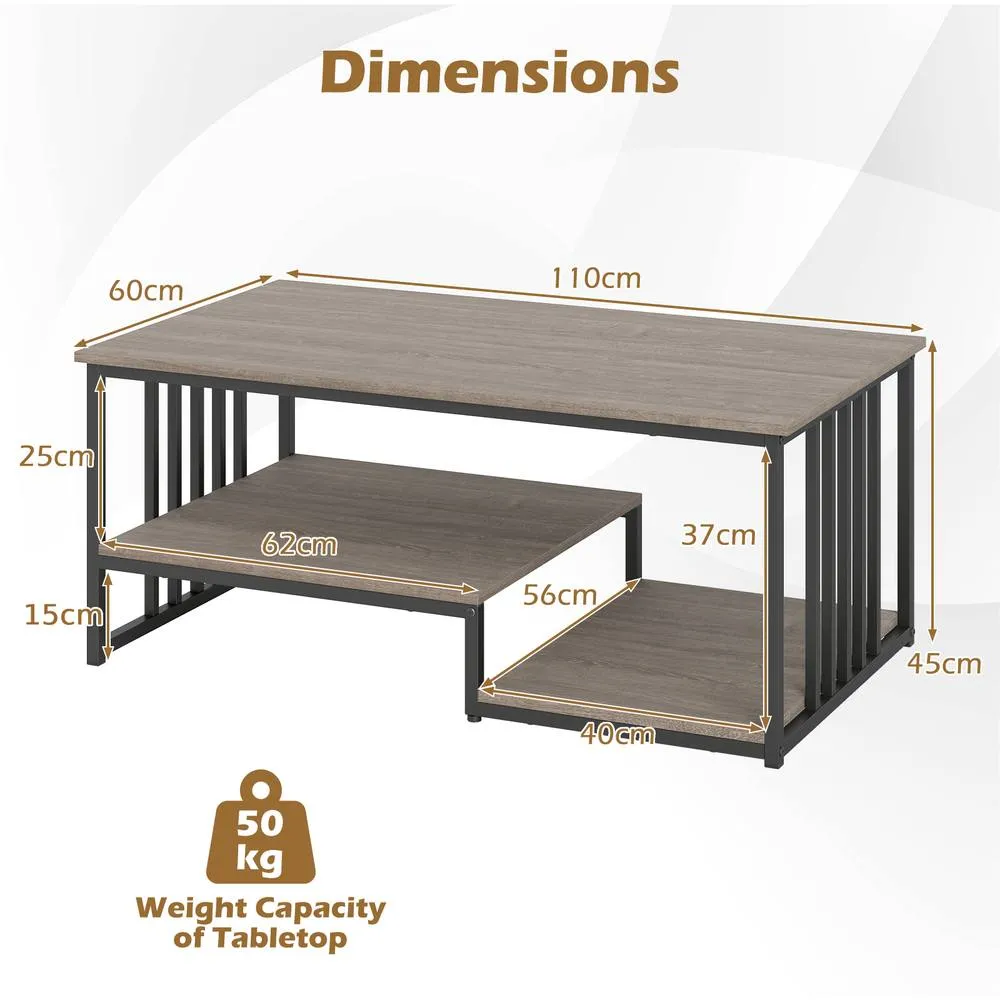 Costway Faux Marble Coffee Table Rectangular 2-Tier Center Table w/ Shelf in Grey 4