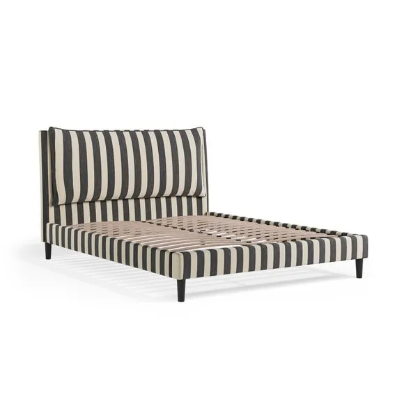 Skylar Woven Stripe Pillow Back Bed Frame 6