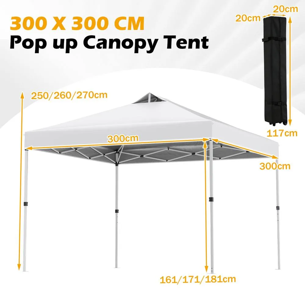 Costway 300 x 300 cm Pop up Canopy Tent 1 Person Easy Setup Gazebo Shelter in White 2
