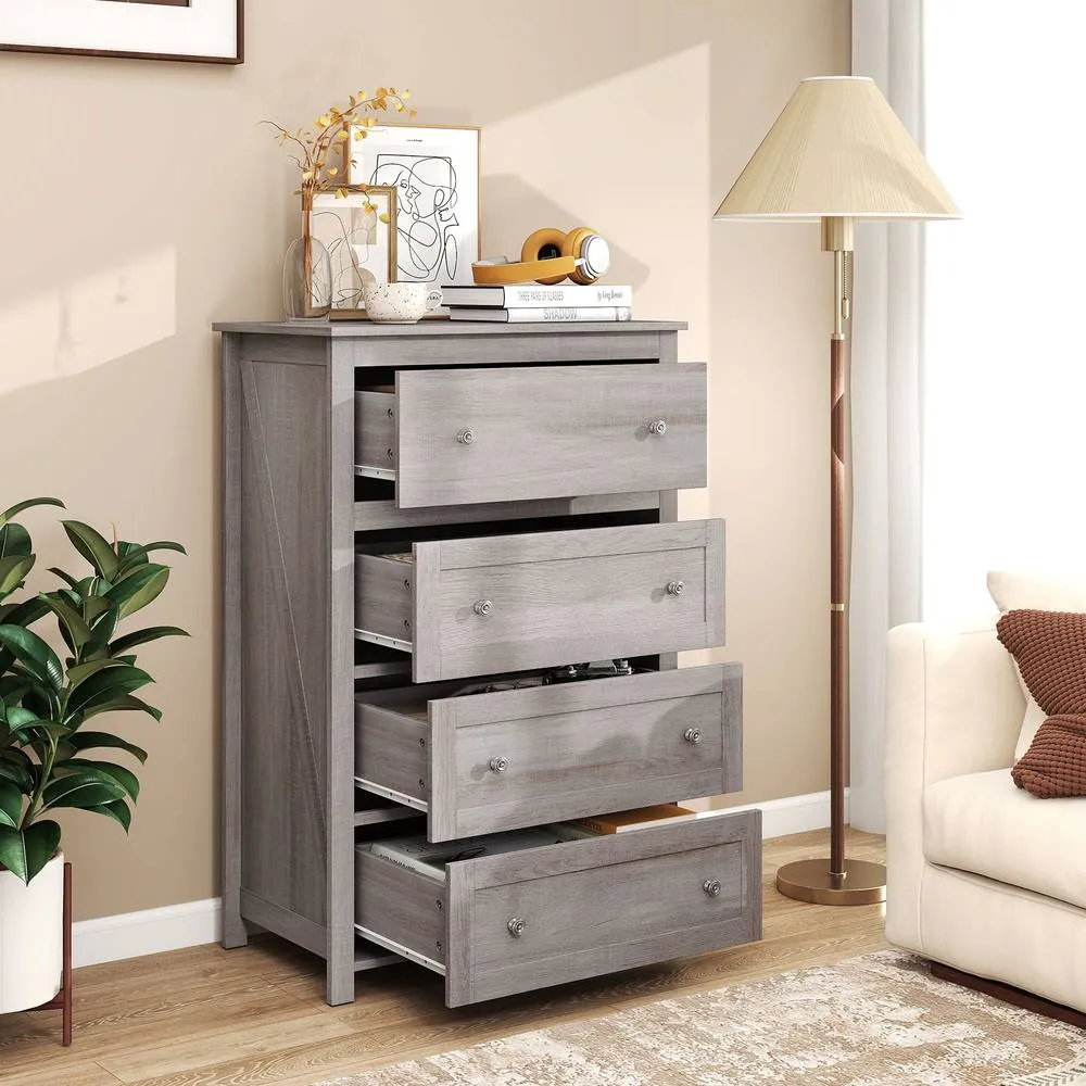 Costway 4 Drawer Dresser Storage Cabinet Chest of Drawers Clothes Organizer in Grey 1