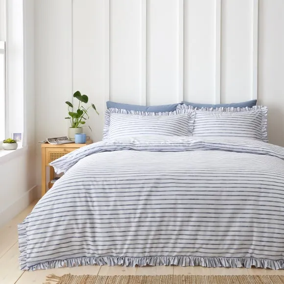 Laylah Frilled Stripe 100% Cotton Duvet Cover & Pillowcase Set 1
