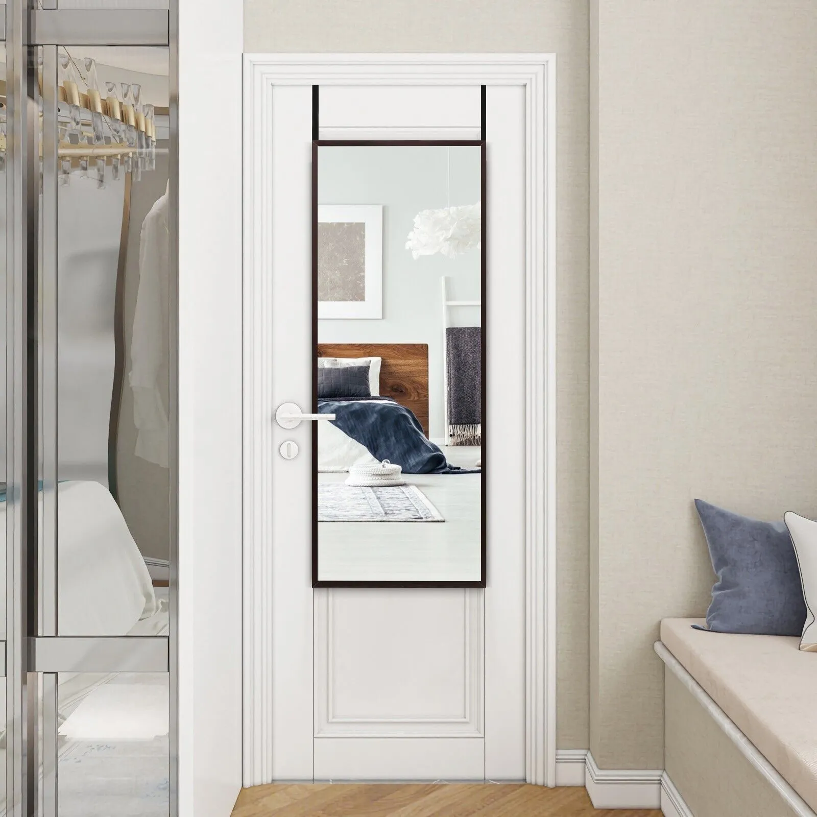Costway 2 IN1 Full length Mirror Bedroom Over the Door Full Body Mirror Make up in Black 3