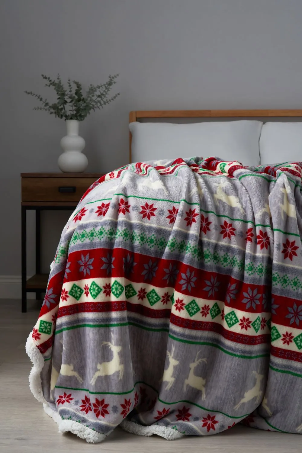 BHS Christmas Stag Stripe Throw in Grey