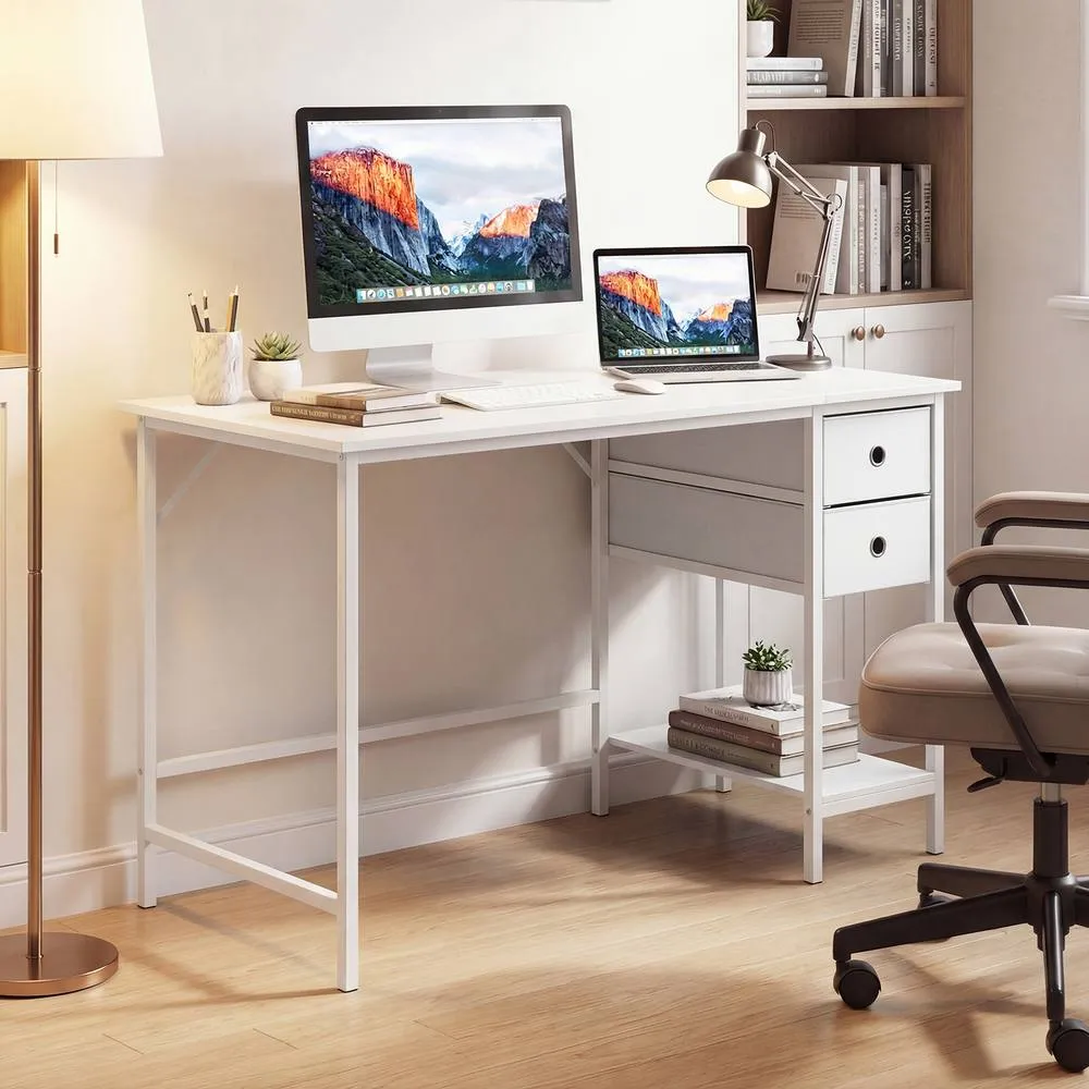 Costway Home Office Desk Modern Computer Workstation w/2 Drawers Writing Desk in White 3