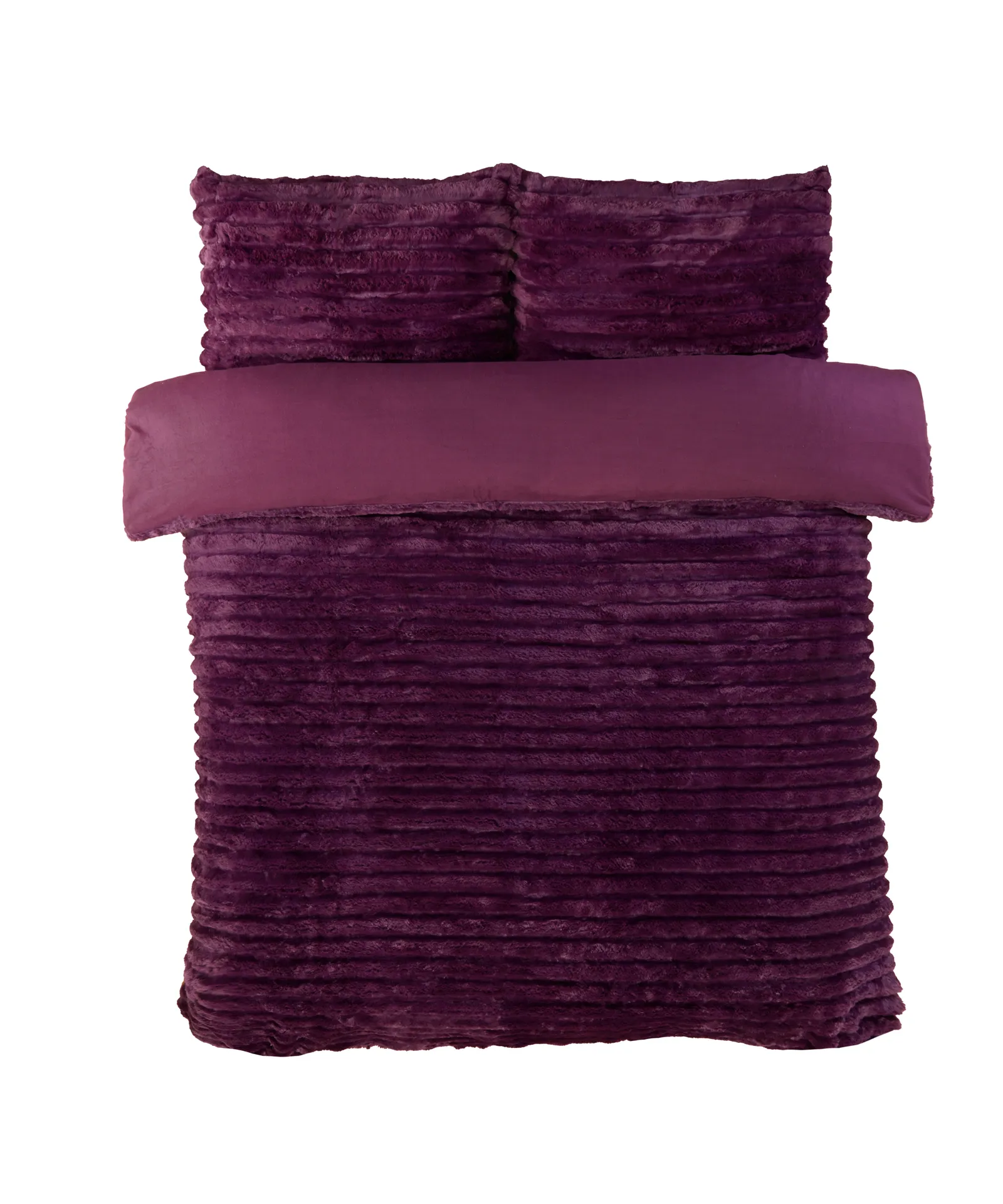 Rapport Home Chunky Ribbed Fur Polyester Soft & Cozy Duvet Cover Set With Pillowcase in Burgundy 2