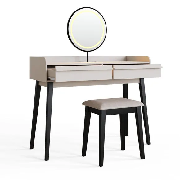 Phoebe Dressing Table with Round LED Mirror and Stool 6